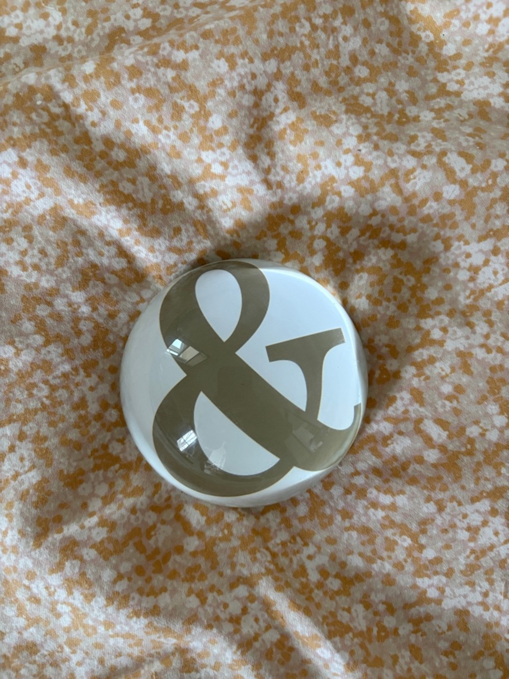 Hallmark Ampersand Ceramic Paperweight in Taupe and White